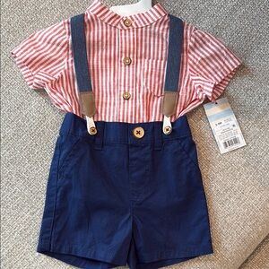 NWT Cat & Jack Striped Red and Blue Suspender Outfit